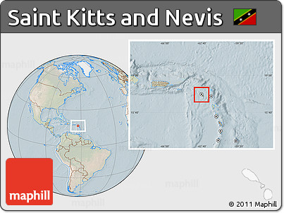 Satellite Location Map of Saint Kitts and Nevis, lighten