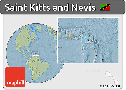 Savanna Style Location Map of Saint Kitts and Nevis, hill shading
