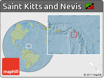 Savanna Style Location Map of Saint Kitts and Nevis, hill shading