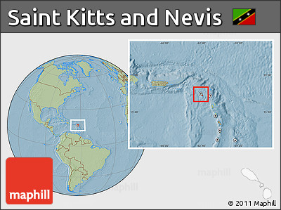 Savanna Style Location Map of Saint Kitts and Nevis, hill shading