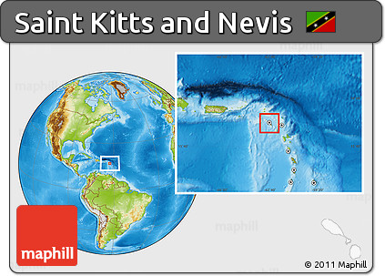 Savanna Style Location Map of Saint Kitts and Nevis, physical outside, hill shading