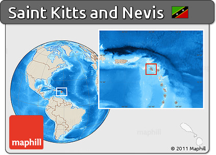 Shaded Relief Location Map of Saint Kitts and Nevis