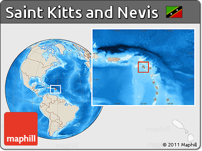 Shaded Relief Location Map of Saint Kitts and Nevis