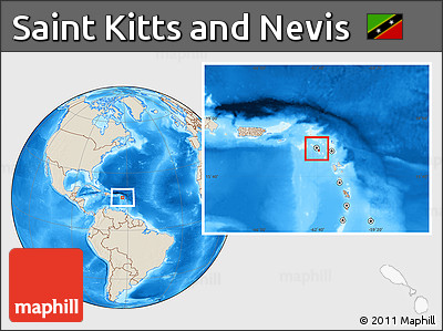 Shaded Relief Location Map of Saint Kitts and Nevis