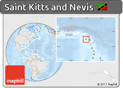 Shaded Relief Location Map of Saint Kitts and Nevis, lighten