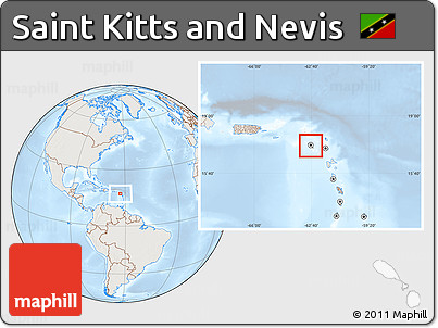 Shaded Relief Location Map of Saint Kitts and Nevis, lighten