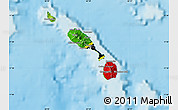 Flag Map of Saint Kitts and Nevis, physical outside, flag centered