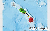 Flag Map of Saint Kitts and Nevis, shaded relief outside, bathymetry sea, flag centered