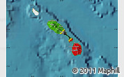 Flag Map of Saint Kitts and Nevis, single color outside, satellite sea, flag rotated