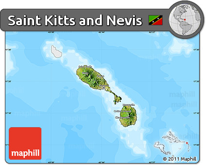 Satellite Map of Saint Kitts and Nevis, single color outside, bathymetry sea