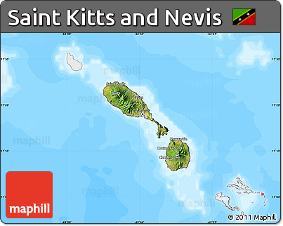 Satellite Map of Saint Kitts and Nevis, single color outside, bathymetry sea