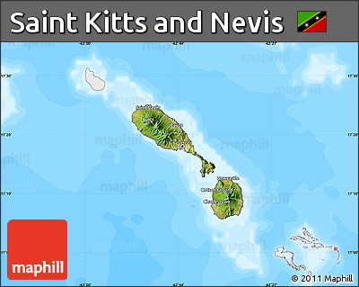 Satellite Map of Saint Kitts and Nevis, single color outside, bathymetry sea