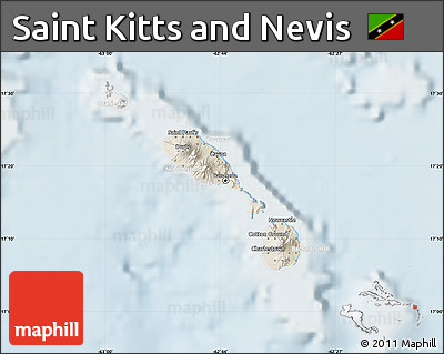Shaded Relief Map of Saint Kitts and Nevis, lighten