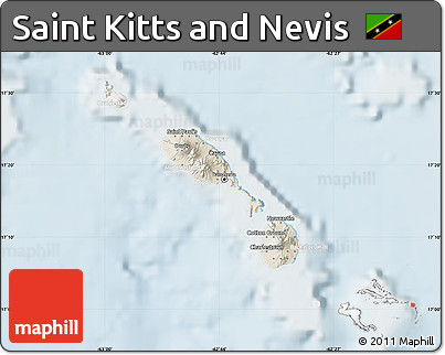 Shaded Relief Map of Saint Kitts and Nevis, lighten