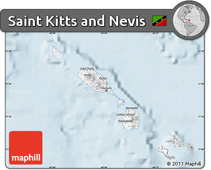 Silver Style Map of Saint Kitts and Nevis, single color outside