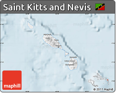 Silver Style Map of Saint Kitts and Nevis, single color outside