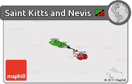Flag Panoramic Map of Saint Kitts and Nevis, flag rotated