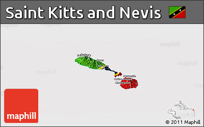 Flag Panoramic Map of Saint Kitts and Nevis, flag rotated