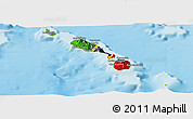 Flag Panoramic Map of Saint Kitts and Nevis, physical outside, flag aligned to the middle