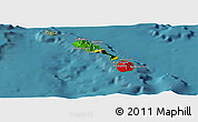 Flag Panoramic Map of Saint Kitts and Nevis, satellite outside, flag centered