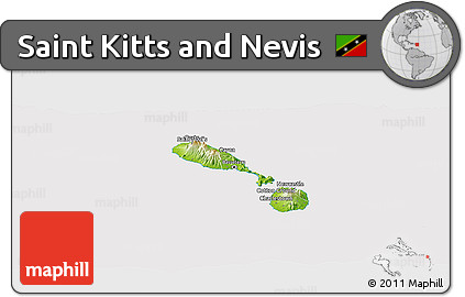 Physical Panoramic Map of Saint Kitts and Nevis, cropped outside