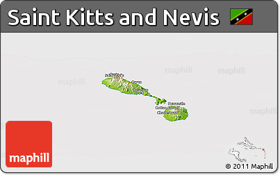 Physical Panoramic Map of Saint Kitts and Nevis, cropped outside