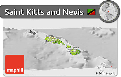 Physical Panoramic Map of Saint Kitts and Nevis, desaturated
