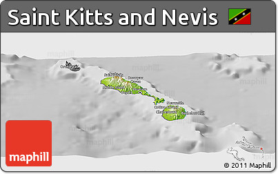 Physical Panoramic Map of Saint Kitts and Nevis, desaturated
