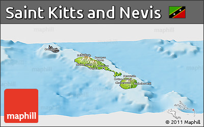 Physical Panoramic Map of Saint Kitts and Nevis, desaturated, land only