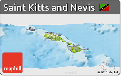 Physical Panoramic Map of Saint Kitts and Nevis, desaturated, land only