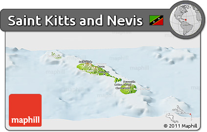 Physical Panoramic Map of Saint Kitts and Nevis, lighten