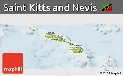 Physical Panoramic Map of Saint Kitts and Nevis, lighten
