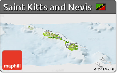 Physical Panoramic Map of Saint Kitts and Nevis, lighten