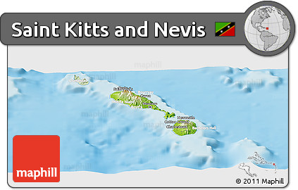 Physical Panoramic Map of Saint Kitts and Nevis, lighten, land only