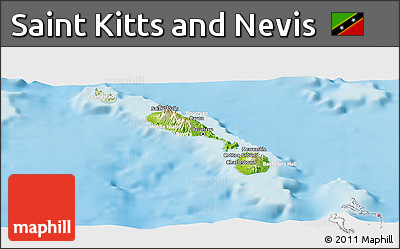 Physical Panoramic Map of Saint Kitts and Nevis, lighten, land only