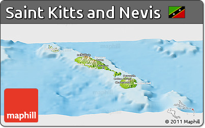 Physical Panoramic Map of Saint Kitts and Nevis, lighten, land only
