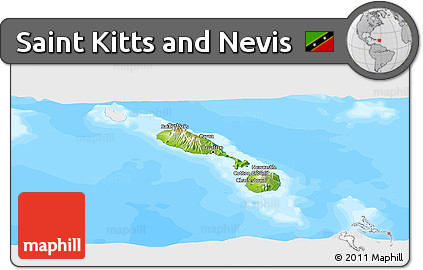 Physical Panoramic Map of Saint Kitts and Nevis, single color outside, bathymetry sea