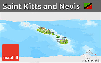 Physical Panoramic Map of Saint Kitts and Nevis, single color outside, bathymetry sea