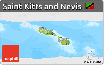 Physical Panoramic Map of Saint Kitts and Nevis, single color outside, bathymetry sea