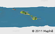Satellite Panoramic Map of Saint Kitts and Nevis, desaturated, land only