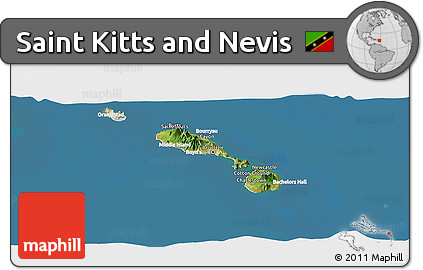 Satellite Panoramic Map of Saint Kitts and Nevis, lighten, land only