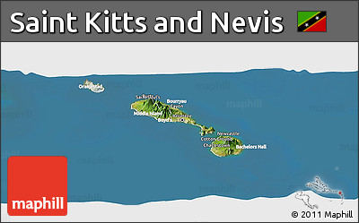 Satellite Panoramic Map of Saint Kitts and Nevis, lighten, land only