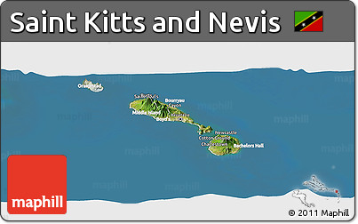 Satellite Panoramic Map of Saint Kitts and Nevis, lighten, land only