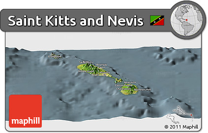 Satellite Panoramic Map of Saint Kitts and Nevis, semi-desaturated