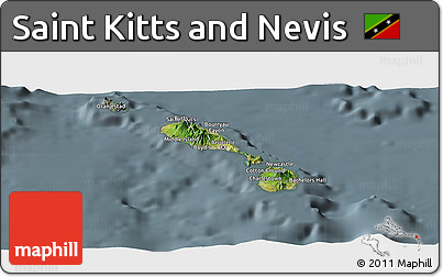 Satellite Panoramic Map of Saint Kitts and Nevis, semi-desaturated