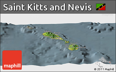 Satellite Panoramic Map of Saint Kitts and Nevis, semi-desaturated