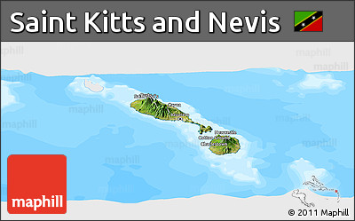 Satellite Panoramic Map of Saint Kitts and Nevis, single color outside, bathymetry sea
