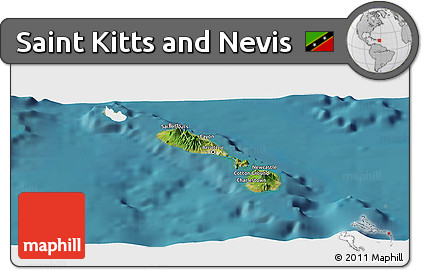 Satellite Panoramic Map of Saint Kitts and Nevis, single color outside