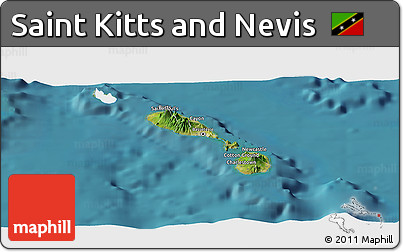 Satellite Panoramic Map of Saint Kitts and Nevis, single color outside