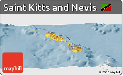 Savanna Style Panoramic Map of Saint Kitts and Nevis, single color outside